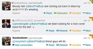 Snippet of Twitter feed showing tweet by landlord of the Preston Gate Inn, raving about the opening number of The Buzz debut gig.